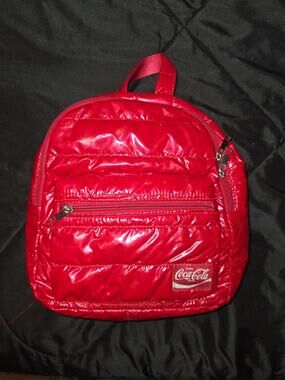 Coca cola officially licensed red puffer mini backpack bookbag bag tote purse!
